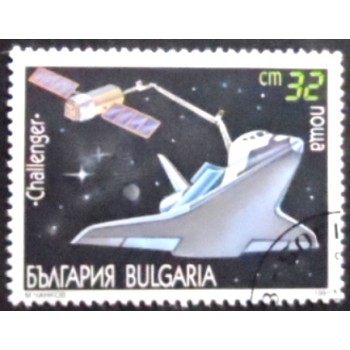 Selo postal da Bulgária de 1991 Satellite & "Challenger"