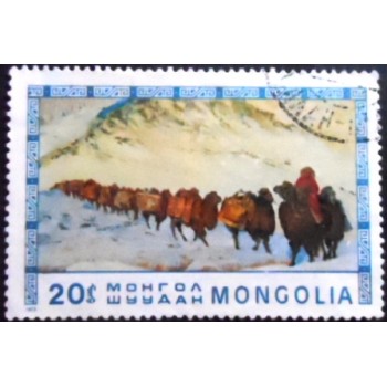 Selo postal da Mongólia de 1975 Camel Caravan