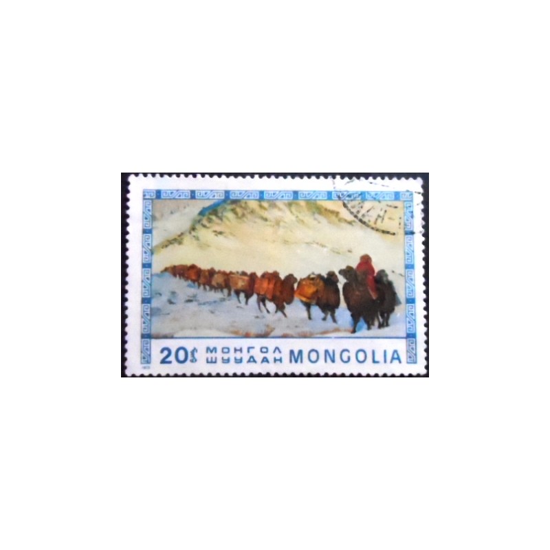 Selo postal da Mongólia de 1975 Camel Caravan