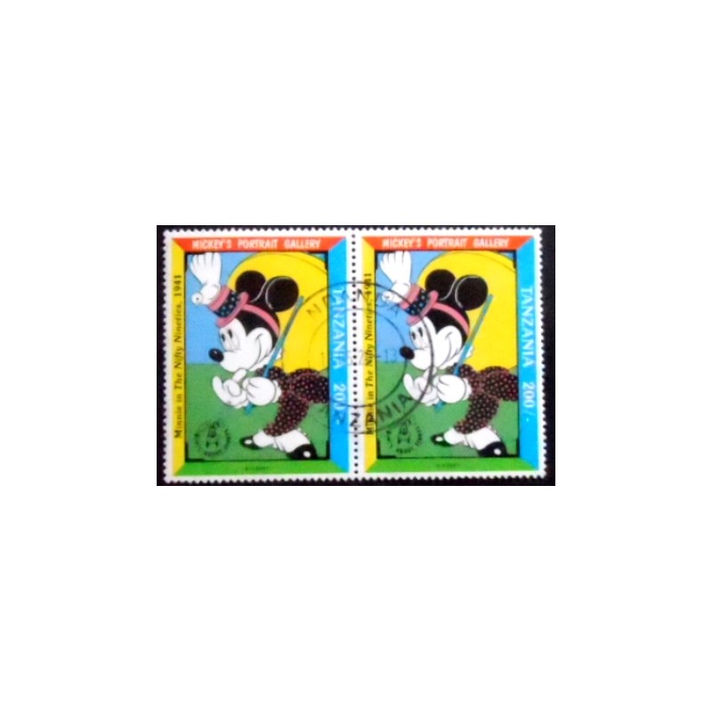 Par de selos da Tanzânia de 1992 Minnie Mouse in The Nifty Nineties