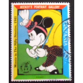Selo postal da Tanzânia de 1992 Minnie Mouse in The Nifty Nineties