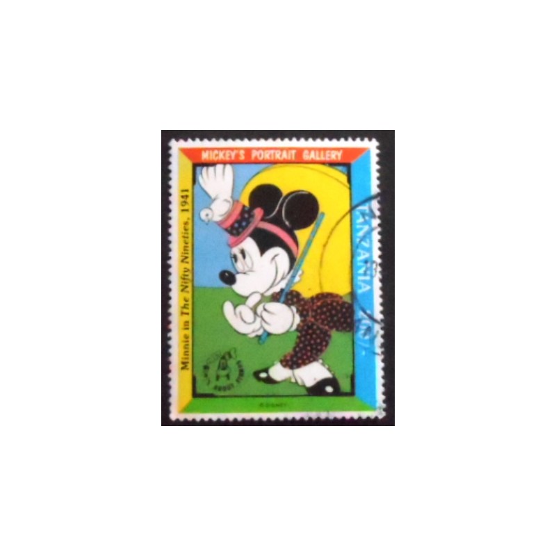 Selo postal da Tanzânia de 1992 Minnie Mouse in The Nifty Nineties