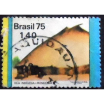 Imagem similar à do s]elo postal do Brasil de 1975 Oca Indígena AE U